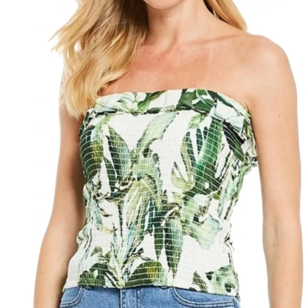 Gianni Bini Tropical Green Strapless Crop Top New With Tag